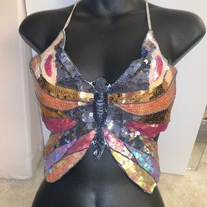 multi color music festival Sequin Butterfly Top